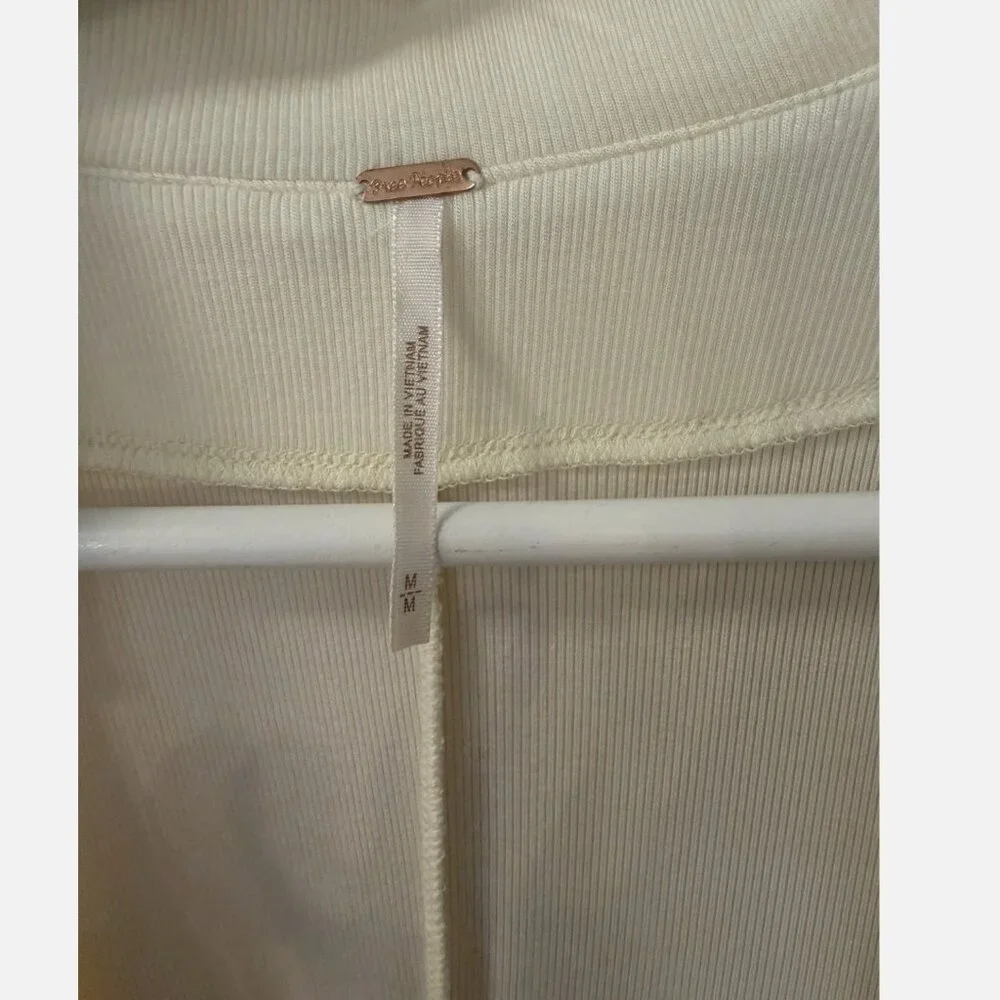 Free People Ribbed Cream Cowl Drape Neck Fitted Stretch Mini Dress size M